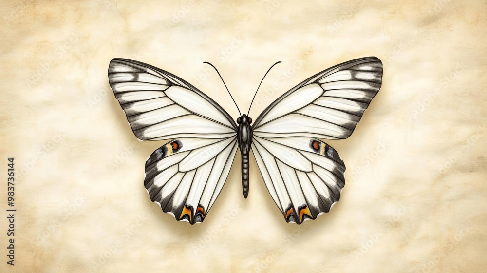 Delicate butterfly outline in pencil on parchment paper, with intricate wing details and a minimalist approach that emphasizes the purity and elegance of the sketch Delicate butterfly outline in pencil on parchment paper, with intricate wing details and a minimalist approach that emphasizes the purity and elegance of the sketch