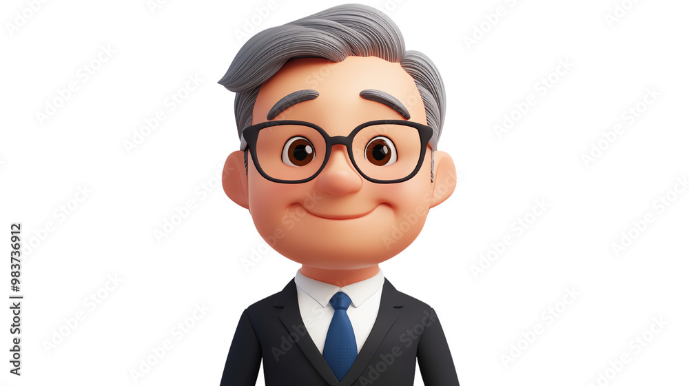 A friendly cartoon businessman with gray hair and glasses, wearing a formal suit. Ideal for corporate and marketing themes, Transparent background. A friendly cartoon businessman with gray hair and glasses, wearing a formal suit. Ideal for corporate and marketing themes, Transparent background.