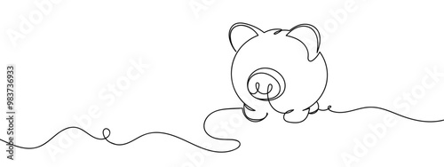 pig piggy bank line art vector illustration with transparent background editable stroke.