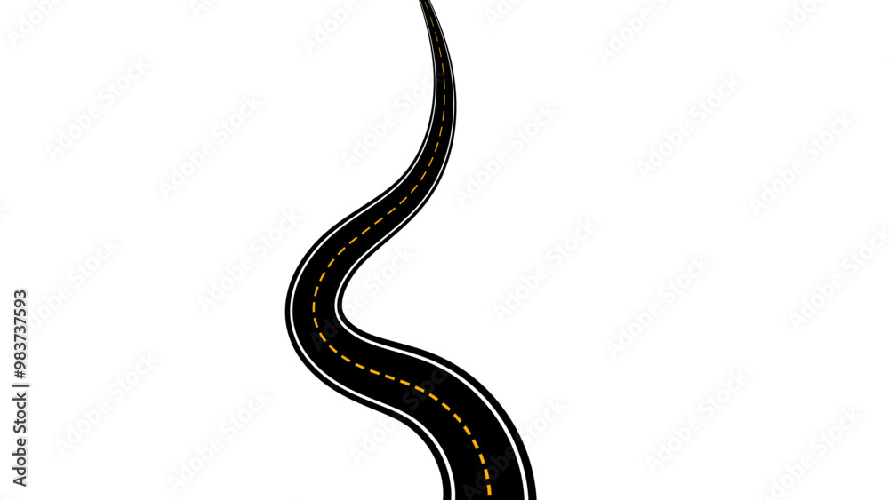 Obraz premium Winding road. Journey traffic curved highway. Road to horizon in perspective. Winding asphalt empty line isolated vector concept. Straight and winding road road. vector illustration