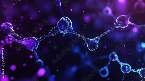 Dark abstract background image, life sciences and genomics using purple blue and black colors
