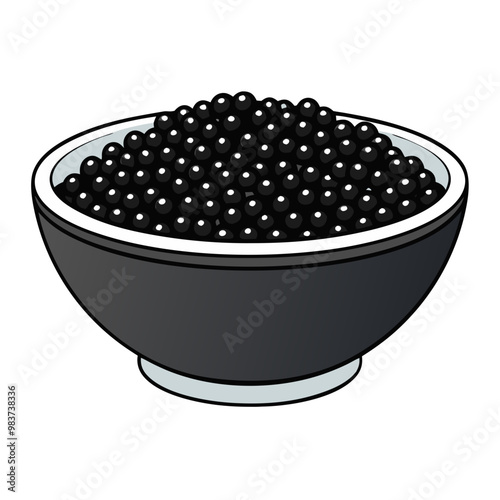 Black sturgeon caviar in granite stone bowl illustration