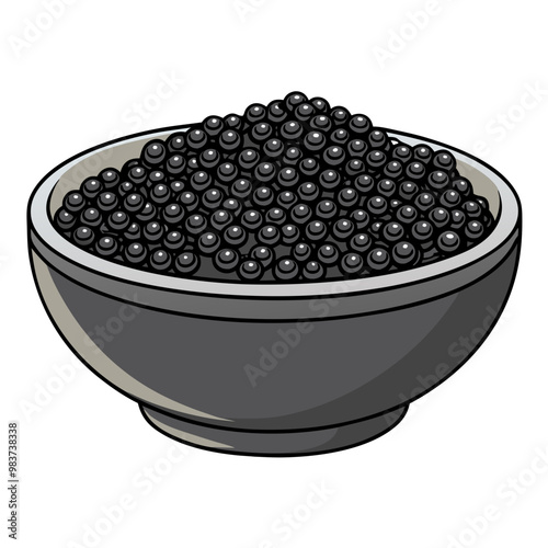 Black sturgeon caviar in granite stone bowl illustration