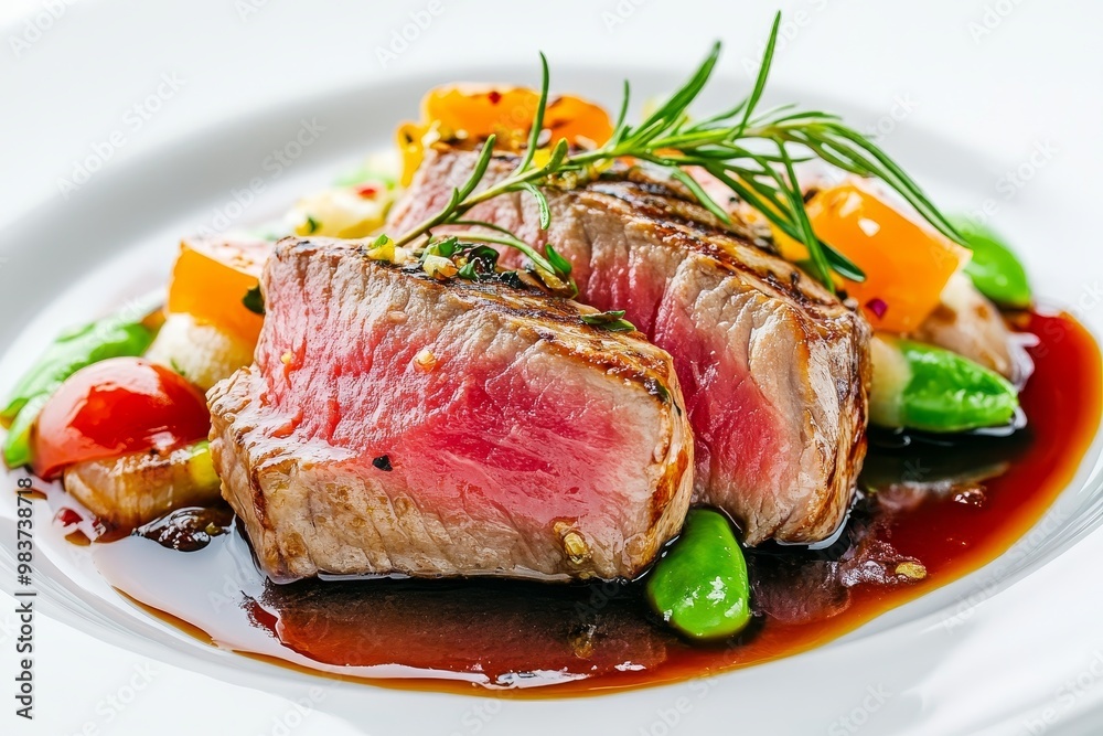 Grilled Tuna Steak with Vegetables and Sauce is a delicious and healthy meal that is perfect for any occasion. The tuna is cooked to perfection, and the vegetables add a burst of flavor. The sauce is Grilled Tuna Steak with Vegetables and Sauce is a delicious and healthy meal that is perfect for any occasion. The tuna is cooked to perfection, and the vegetables add a burst of flavor. The sauce is