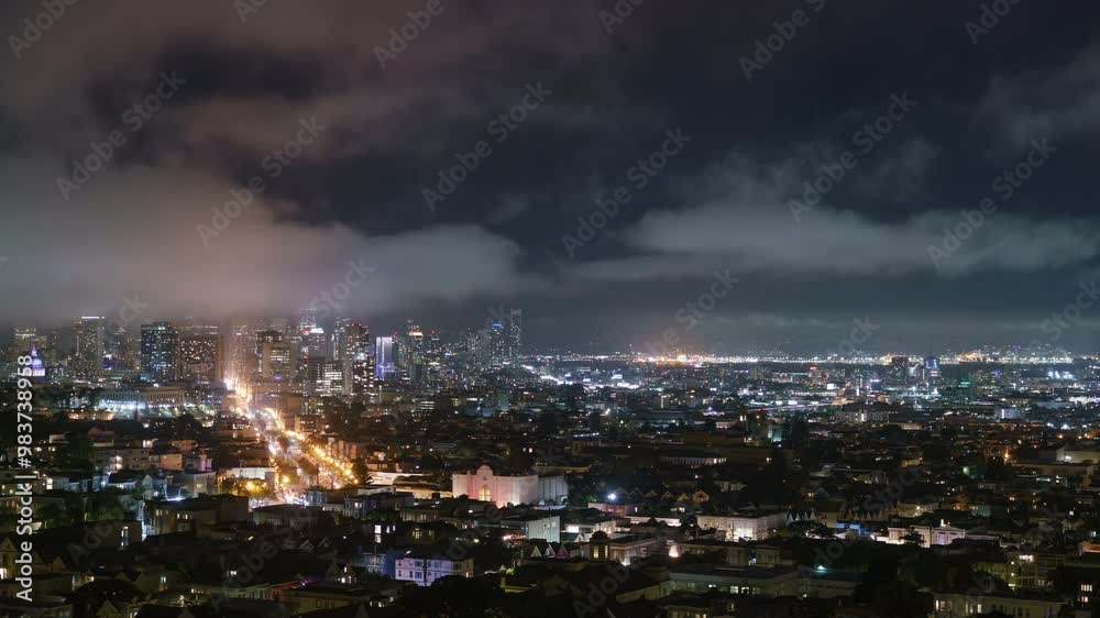 San Francisco Bay and Downtown Skyscrapers Night Time Lapse California USA San Francisco Bay and Downtown Skyscrapers Night Time Lapse California USA