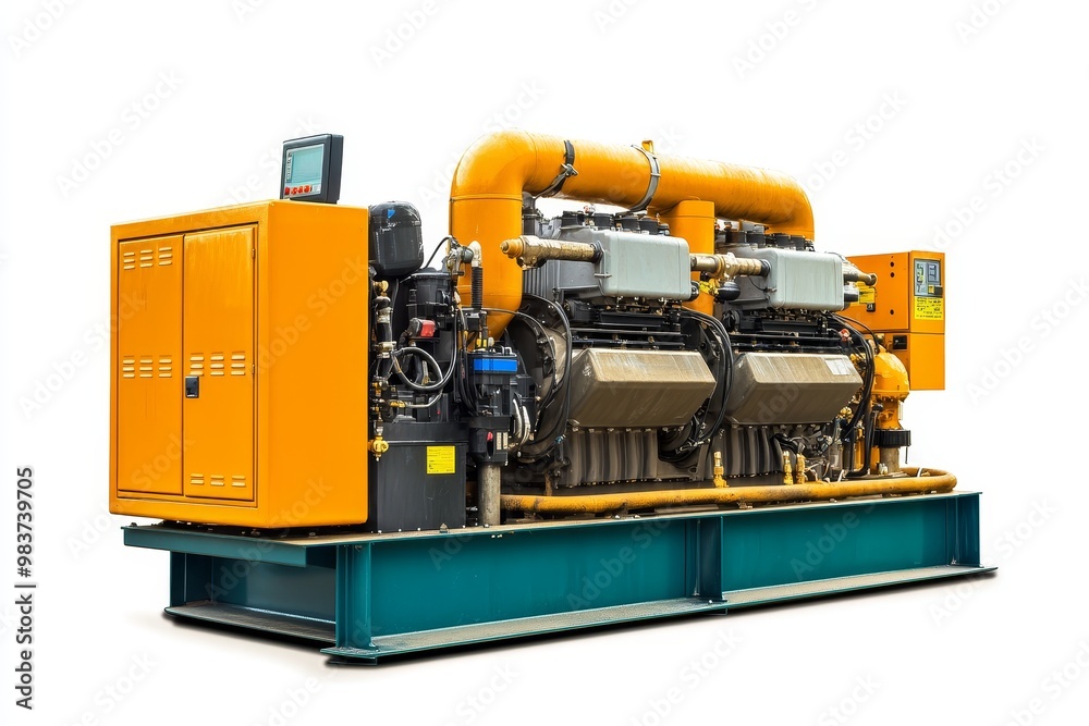 Industrial Generator Machinery in Action, powerful engine, metal frame, electrical power, industrial equipment, industrial site Industrial Generator Machinery in Action, powerful engine, metal frame, electrical power, industrial equipment, industrial site