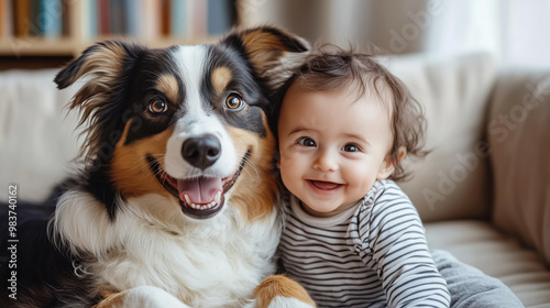 A heartwarming scene featuring dog and baby, showcasing joy and friendship