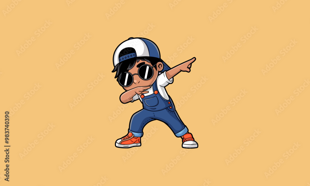 Cool kid dabbing in overalls and sunglasses Cool kid dabbing in overalls and sunglasses