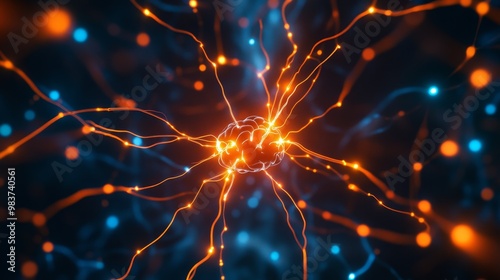 Neuron Network Firing in the Brain: A Visual Representation of Electrical Signals, showcasing the intricate connections and communication within the nervous system. The image highlights the complexit