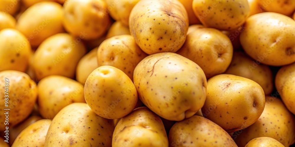 Close-up of raw yellow potatoes in a natural food background, potato, vegetables, fresh, garden, organic, healthy, agriculture Close-up of raw yellow potatoes in a natural food background, potato, vegetables, fresh, garden, organic, healthy, agriculture