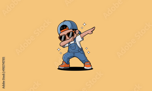 Cool kid dabbing in overalls and sunglasses