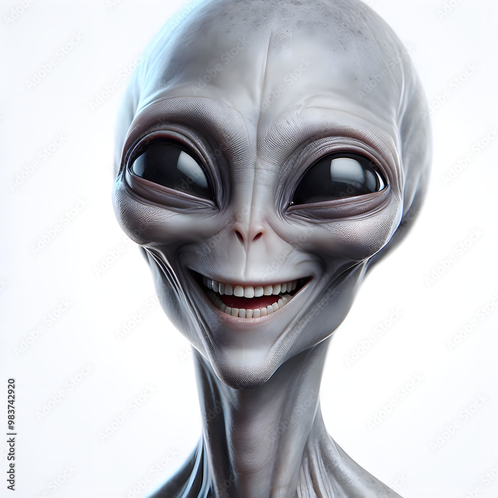 Happy Smiling Grey Alien with white background Happy Smiling Grey Alien with white background