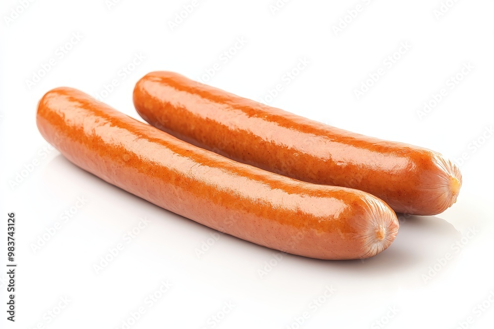 Two freshly made bockwurst sausages on a white background, perfect for a traditional German meal or a quick snack. The sausages are plump and juicy, ready to be grilled, fried, or boiled. Two freshly made bockwurst sausages on a white background, perfect for a traditional German meal or a quick snack. The sausages are plump and juicy, ready to be grilled, fried, or boiled.