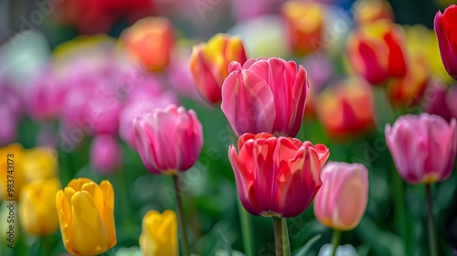 Colorful tulips blooming in Keukenhof park in Netherlands