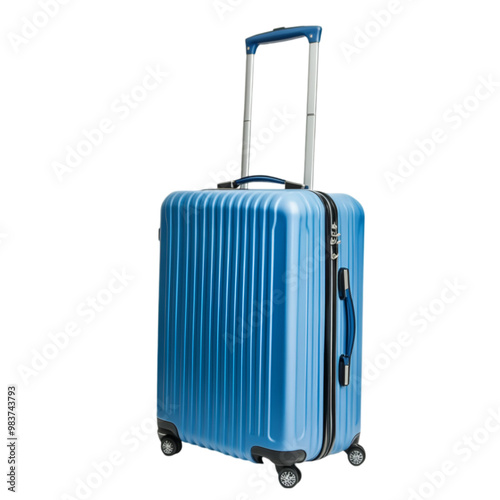 A suitcase with wheels and a handle on transparent and white background. PNG cutout. photo