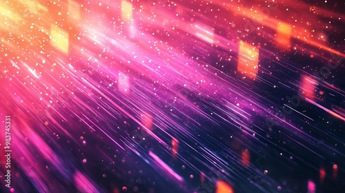 Abstract Background with Diagonal Light Streaks and Glowing Particles