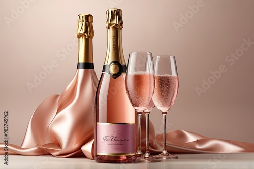 Pink champagne bottle on transparent background