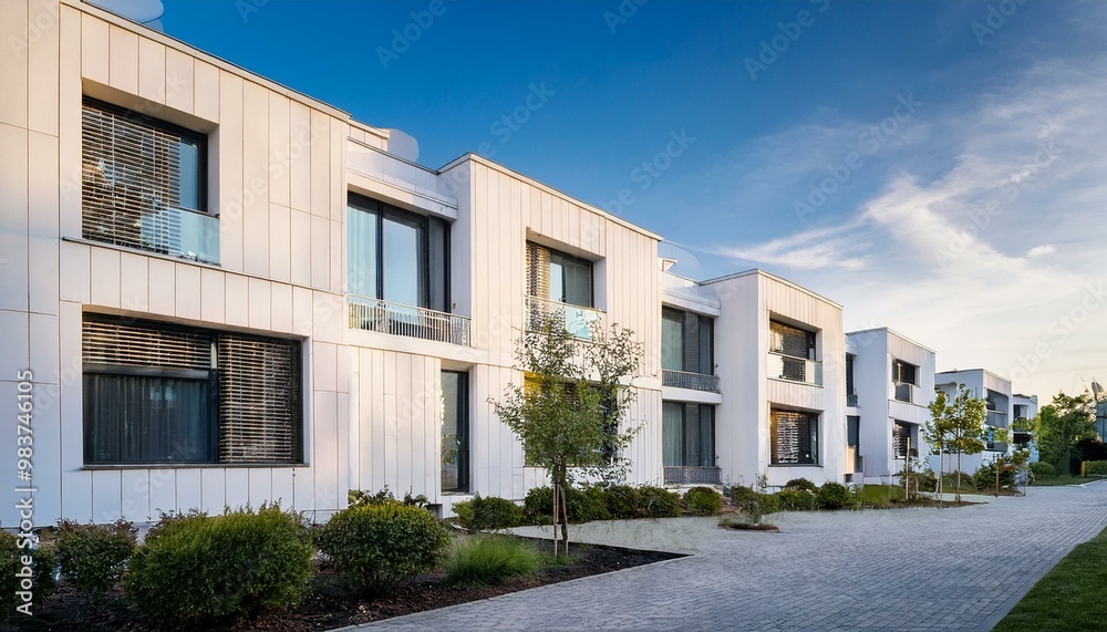 White contemporary townhouse architecture building city. White contemporary townhouse architecture building city.
