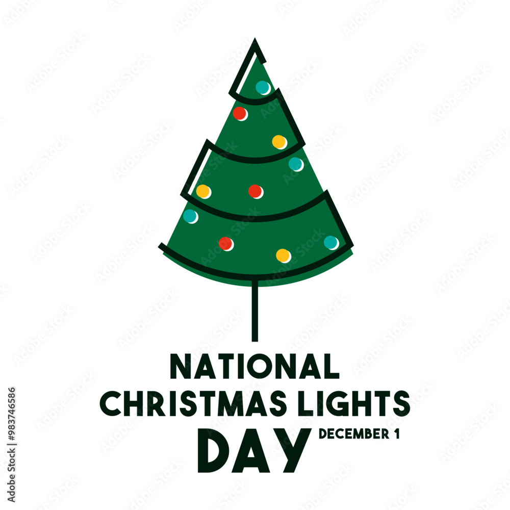 National Christmas Lights Day. December 1. Abstract Christmas tree. Flat design vector.