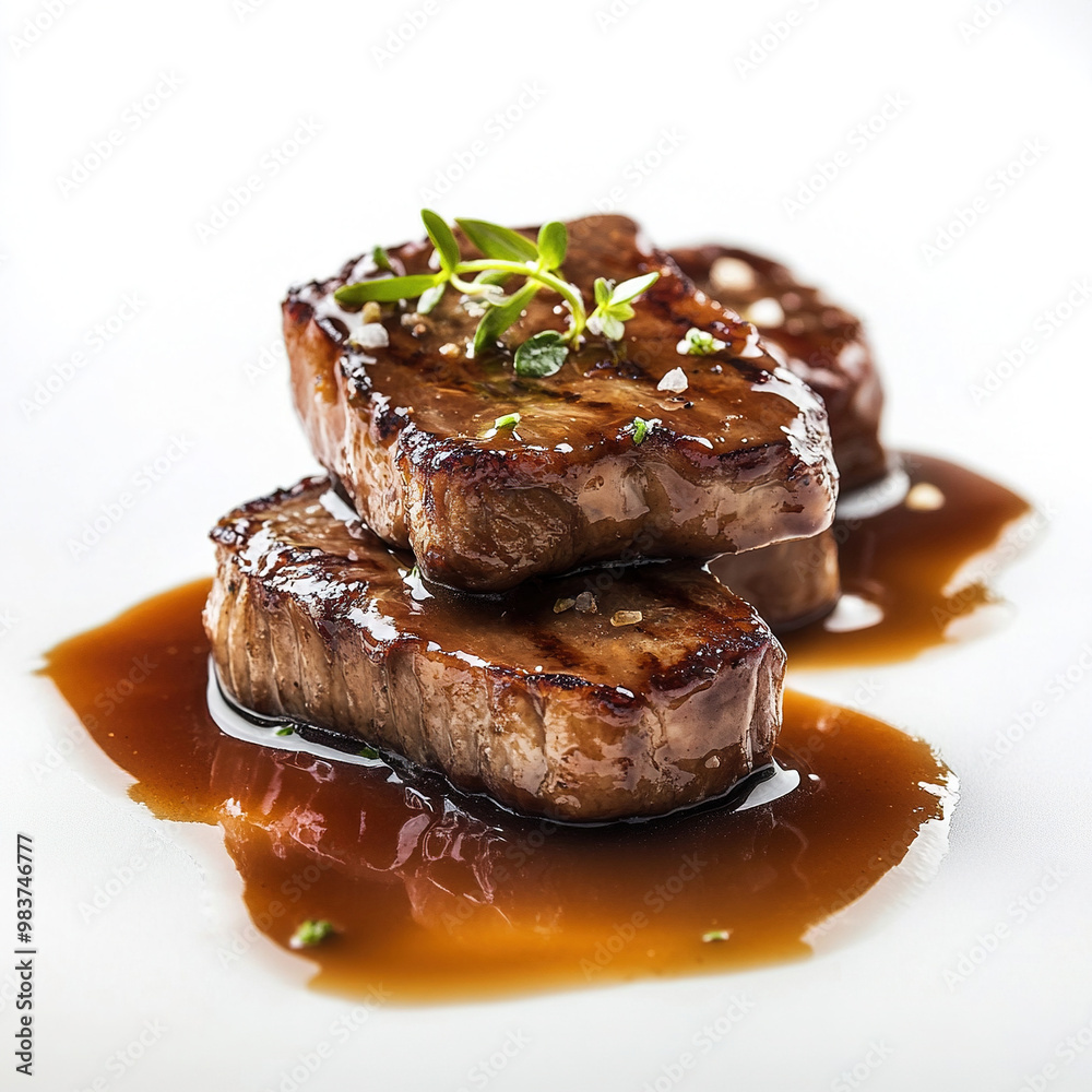 fresh steak on the plate on a white background fresh steak on the plate on a white background