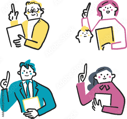 参考書を手にして指を指す人々　セットのストックイラスト素材
