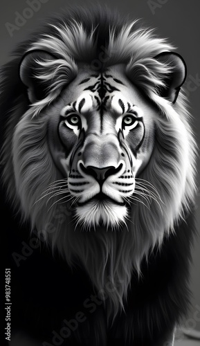 Majestic Lion Portrait in Black and White for Phone Wallpaper.