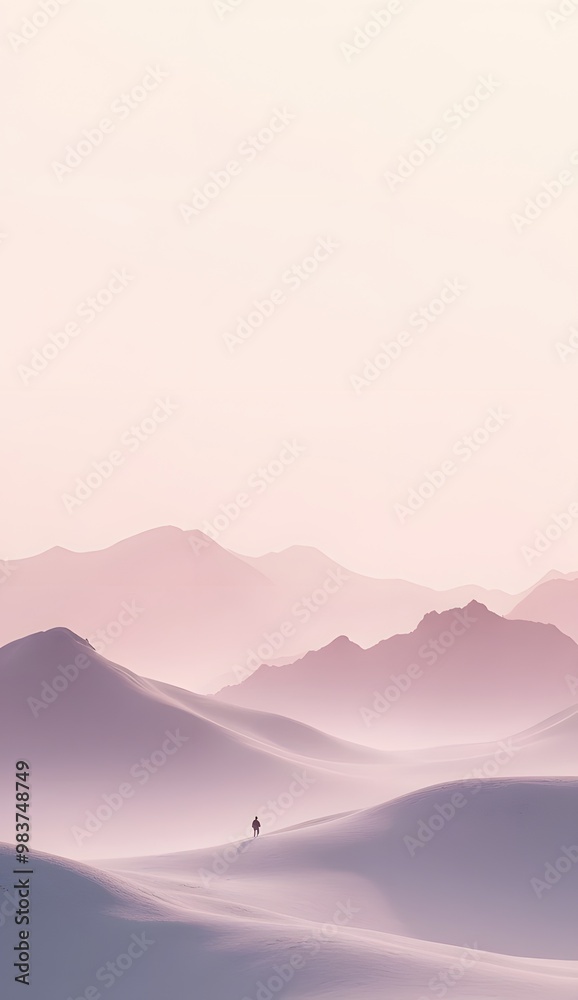 Fototapeta premium Minimalist Mountain Landscape in Soft Pastels for Phone Wallpaper.