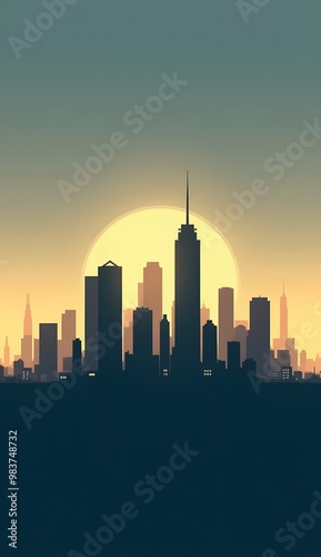 Minimalist City Skyline at Dusk for Phone Wallpaper