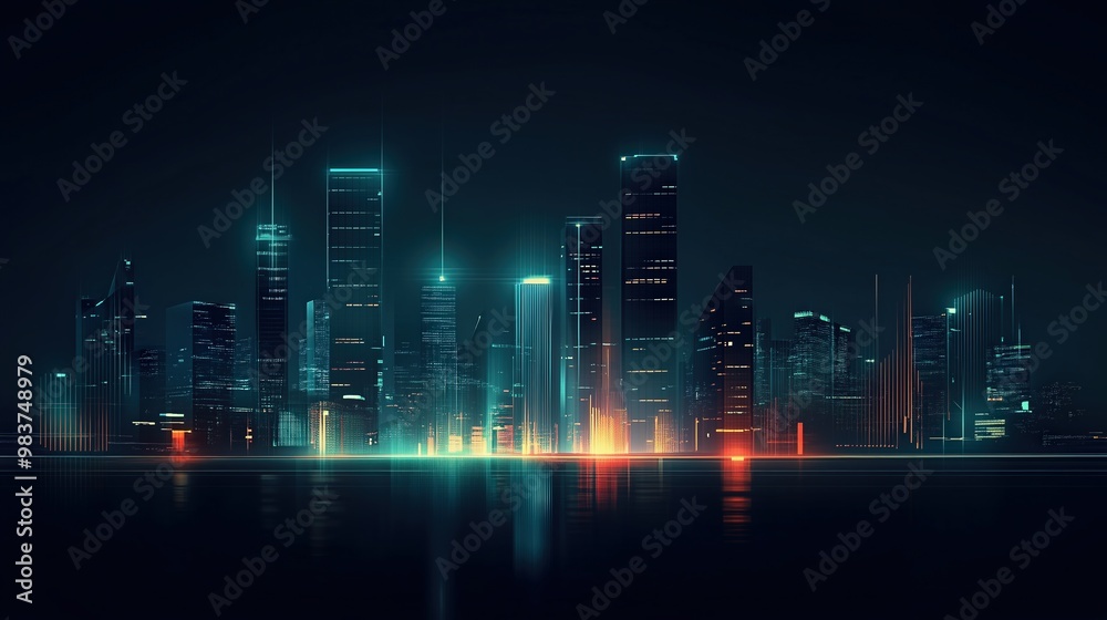 Abstract City Skyline with Neon Lights Abstract City Skyline with Neon Lights