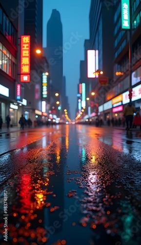 Reflections of City Lights in Rain for Phone Wallpaper