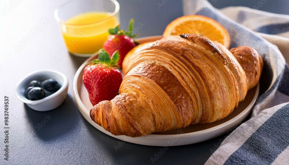 Delicious breakfast with croissant Delicious breakfast with croissant