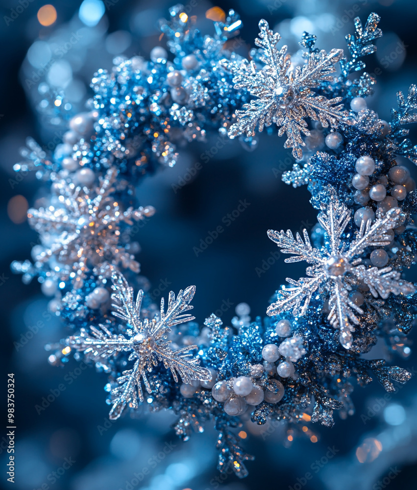 A wreath of blue snowflakes. A wreath of blue snowflakes.