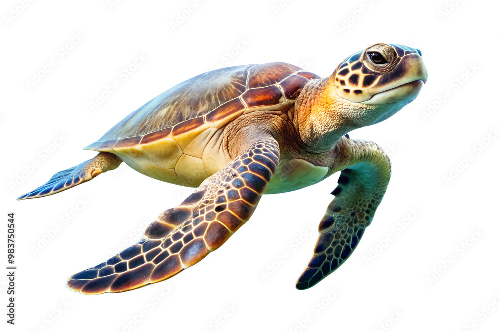 Fototapeta premium Green sea turtle swimming gracefully in sunlit water