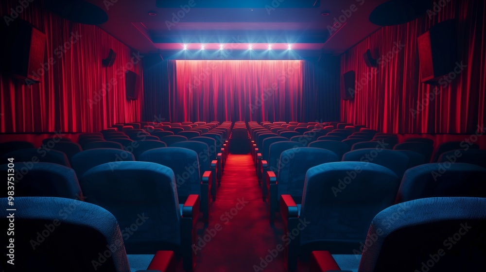 Empty Theater with Red Curtains and Rows of Seats – Cinematic Atmosphere, Perfect for Movie Nights or Events Empty Theater with Red Curtains and Rows of Seats – Cinematic Atmosphere, Perfect for Movie Nights or Events