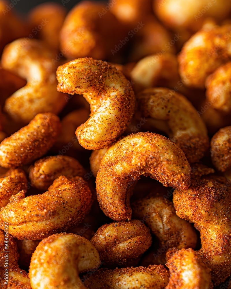 A close-up of seasoned cashew nuts, showcasing their texture and flavor. A close-up of seasoned cashew nuts, showcasing their texture and flavor.