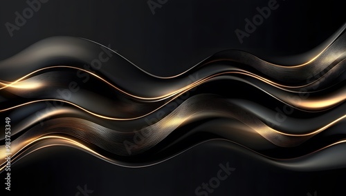 Black background with golden waves, elegant and sophisticated,