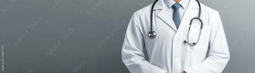 Healthcare professional in a white coat with a stethoscope, neutral background Healthcare professional in a white coat with a stethoscope, neutral background