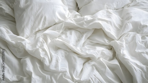 Wrinkled White Bedding with Two Pillows