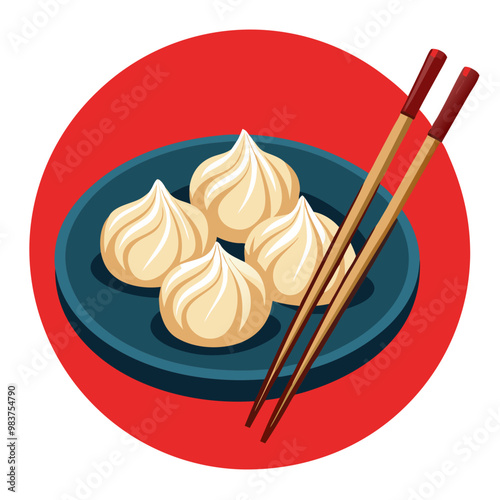 Chinese jiaozi dumplings with chopsticks vector illustration