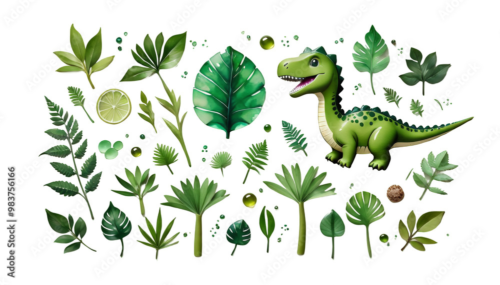 watercolor little dinosaur green olated dinosaur dino celebration watercolor fabric silhouette children graphic monster isolated white decoration set wallpaper texture collection fun children happy