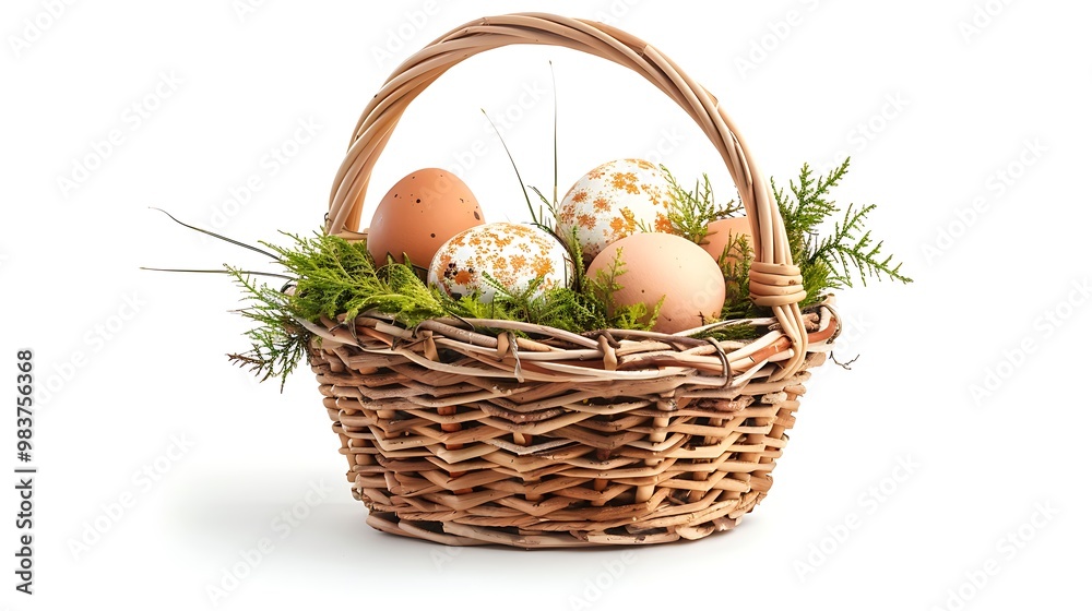 Easter eggs in a basket isolated on white background Easter eggs in a basket isolated on white background
