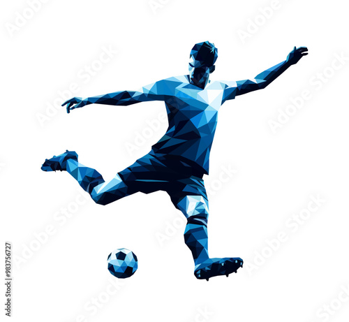 football player - blue color low poly design (artwork 1)