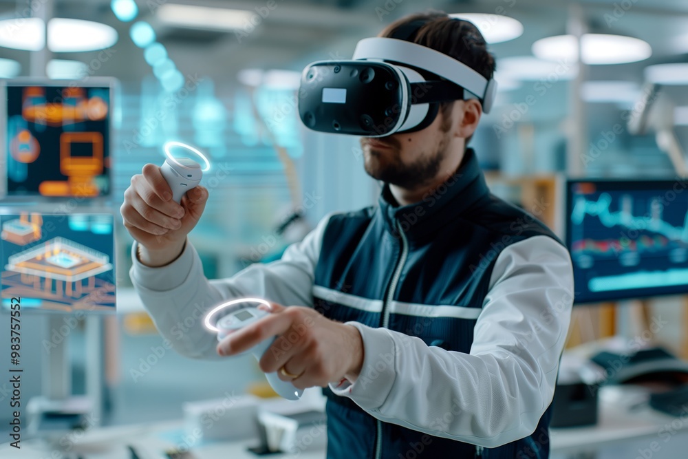 Engineer Using Virtual Reality for Interactive Design and Control. innovative engineering solutions for advanced tech Engineer Using Virtual Reality for Interactive Design and Control. innovative engineering solutions for advanced tech