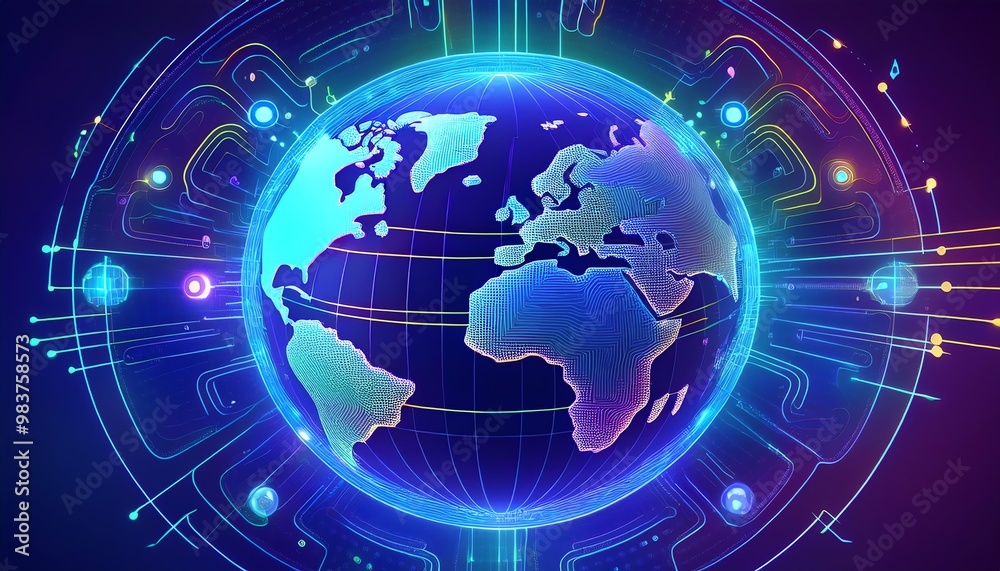 A vibrant digital representation of Earth, featuring glowing continents and interconnected data lines, symbolizing technology and global connectivity. A vibrant digital representation of Earth, featuring glowing continents and interconnected data lines, symbolizing technology and global connectivity.
