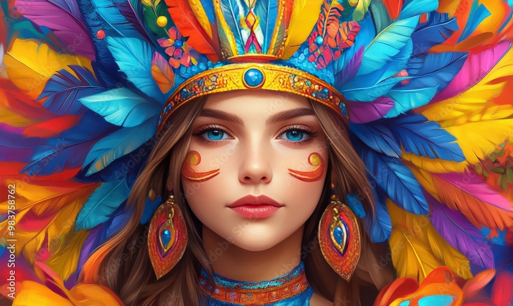 Woman with Feathers and Jewelery. Woman with Feathers and Jewelery.