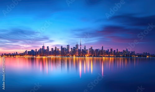 Toronto Skyline at Sunset with Reflection.