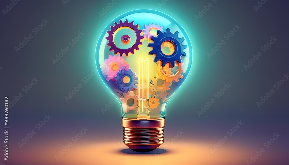 A glowing light bulb filled with colorful gears symbolizes creativity, innovation, and the fusion of ideas and technology. A glowing light bulb filled with colorful gears symbolizes creativity, innovation, and the fusion of ideas and technology.
