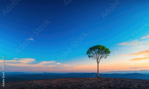 Lone Tree on Hilltop at Sunset.