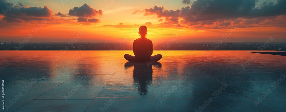 Serene Meditation at Sunset Overlooking the Horizon Serene Meditation at Sunset Overlooking the Horizon
