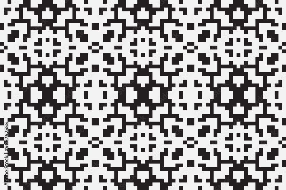 Vector monochrome pixel background. Abstract seamless pattern with small random scattered squares, rectangles, tiny dots. Black and white minimal